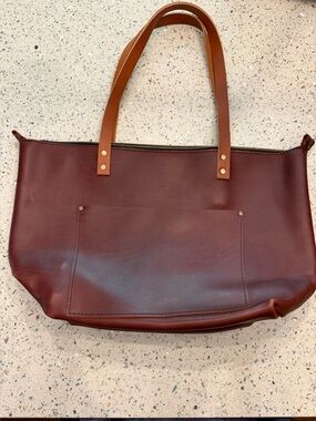 Classic Burgundy Leather Tote with Tan Shoulder Straps #20